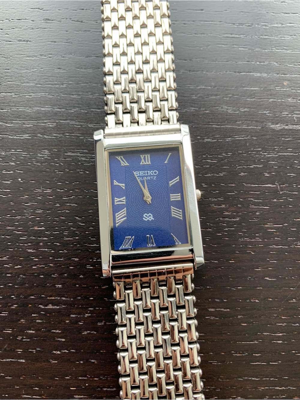 Vintage Seiko Tank watch Blue dial Silver Bezel with Bracelet